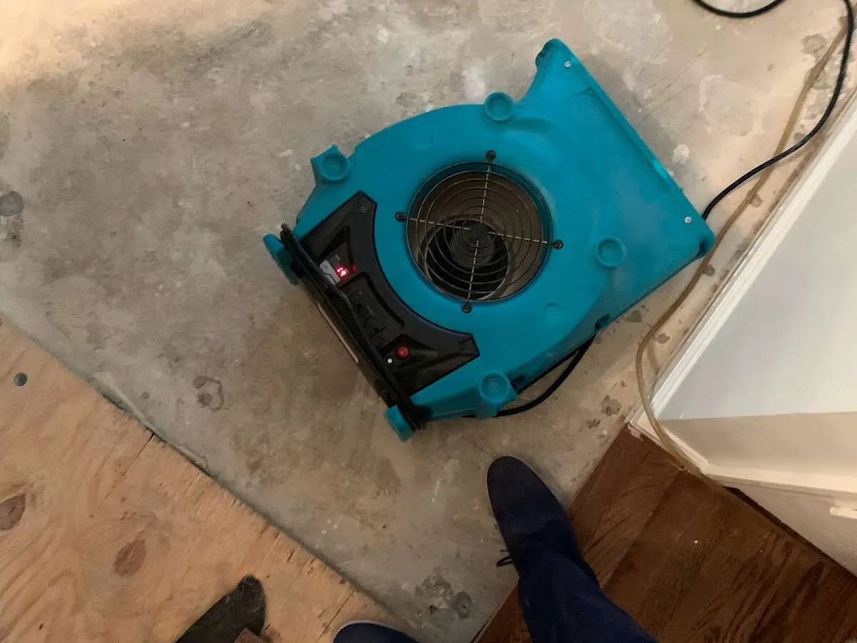 Air mover drying subfloor during Leak Detection & Repair in Canonsburg